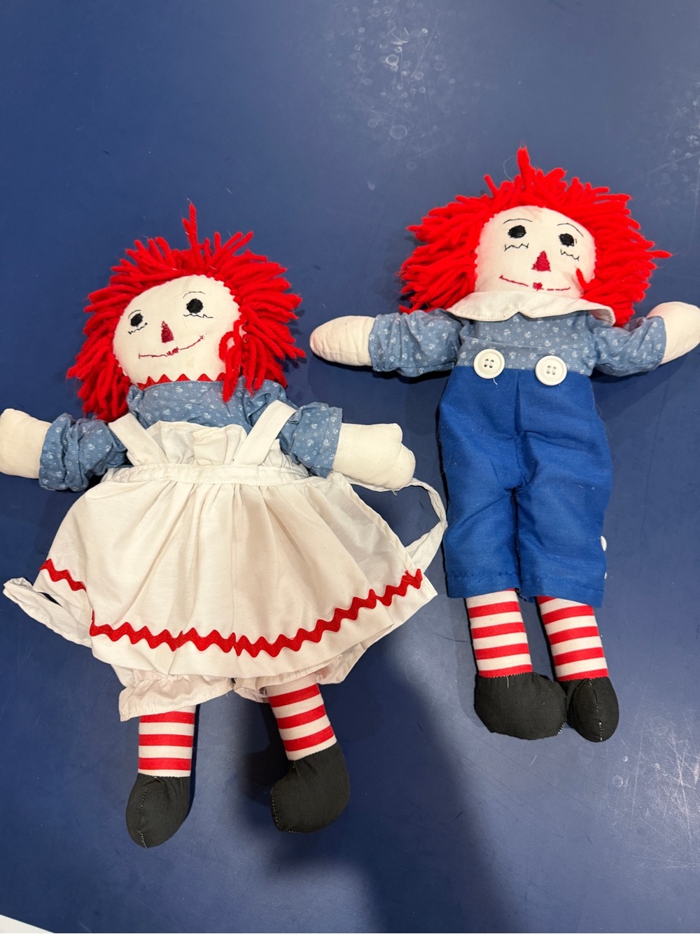 Raggedy Ann and Andy Doll Set - Red Hair, Blue & White Outfits
